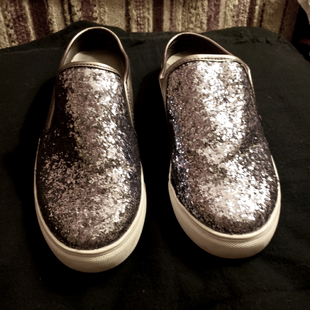 Silver glitter slip on shoes
